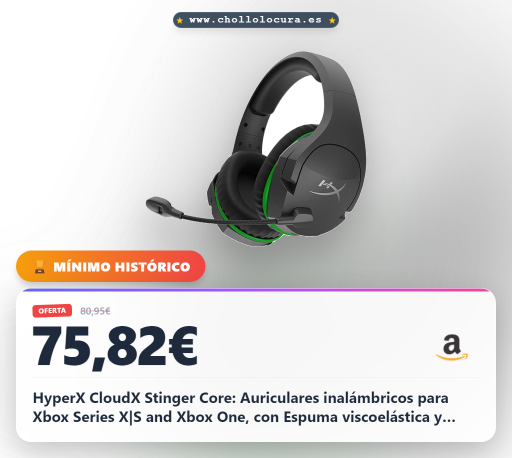 Encuentra HyperX CloudX Stinger Core inalámbricos para Xbox con espuma viscoelástica a precio de chollo.
