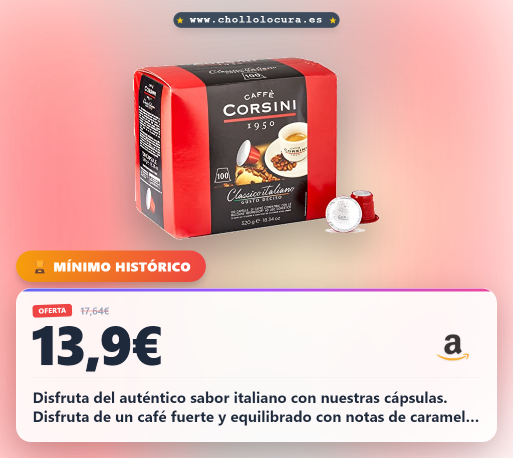 Aprovecha la mezcla de café Clásico Italiano Caffè Corsini en oferta: 100 cápsulas compatibles Nespresso