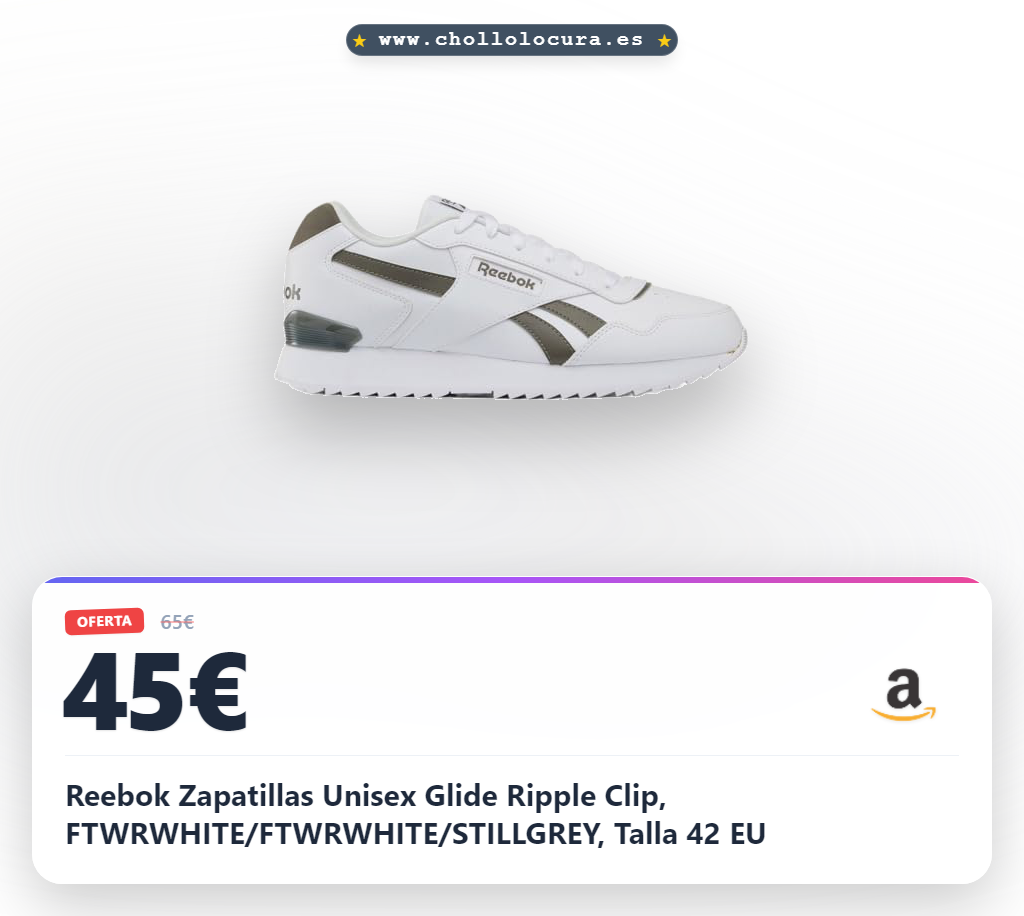 Reebok Zapatillas Unisex Glide Ripple Clip, FTWRWHITE/FTWRWHITE/STILLGREY, Talla 42 EU