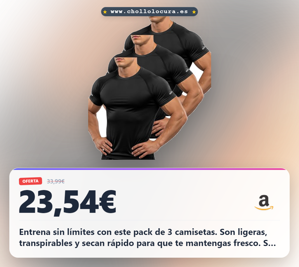 Aprovecha este Pack de 3 camisetas hombre transpirables para running y gym al mejor precio de oferta en oferta histórica de chollo