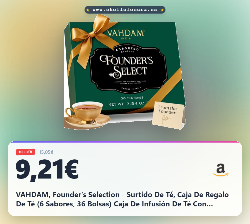 VAHDAM, Founder's Selection - Surtido De Té, Caja De Regalo De Té (6 Sabores, 36 Bolsas) Caja De Infusión De Té Con Variedad De Tés | Cajas De Regalo De Té