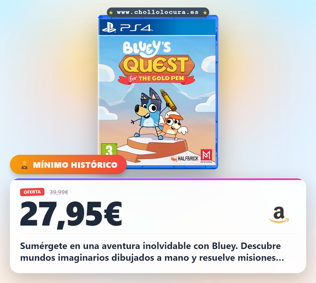 Sumérgete en una aventura inolvidable con Bluey. Descubre mundos imaginarios dibujados a mano y resuelve misiones llenas de diversión. Explora paisajes espectaculares y desafía tus límites en esta historia nueva y cálida para toda la familia.