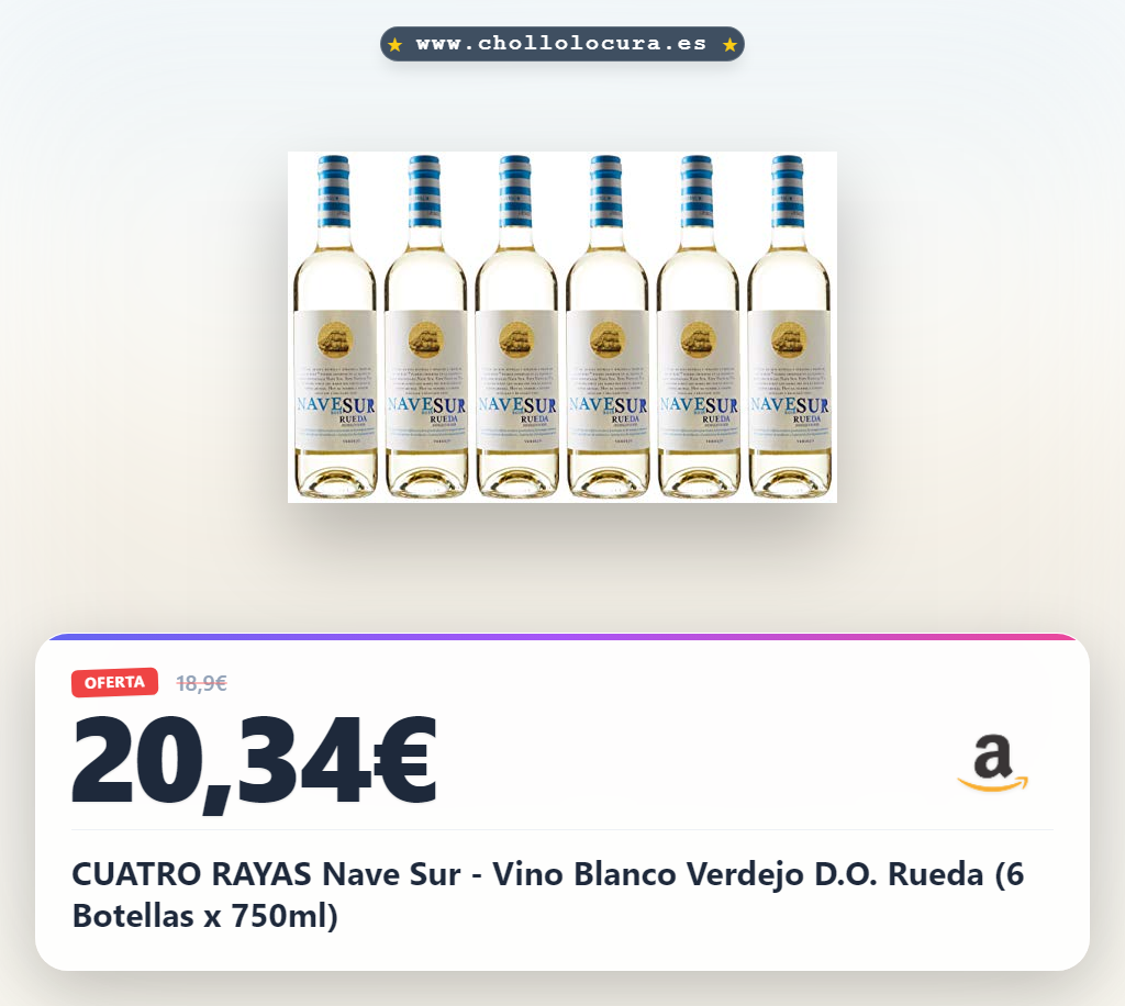 CUATRO RAYAS Nave Sur - Vino Blanco Verdejo D.O. Rueda (6 Botellas x 750ml)
