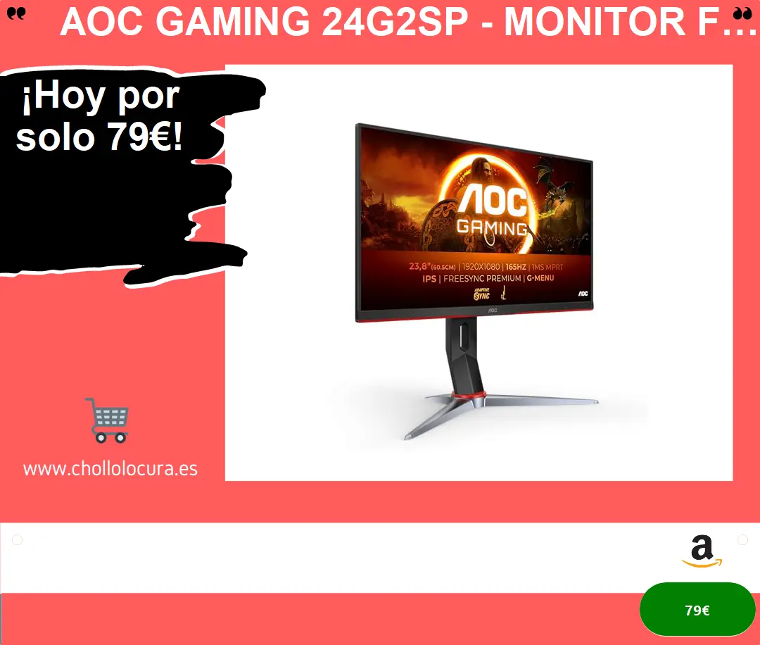 AOC Gaming 24G2SP - Monitor FHD de 24 Pulgadas, 165 Hz, 1 ms, FreeSync Premium (1920 x 1080, VGA, HDMI, DisplayPort), Color Negro y Rojo