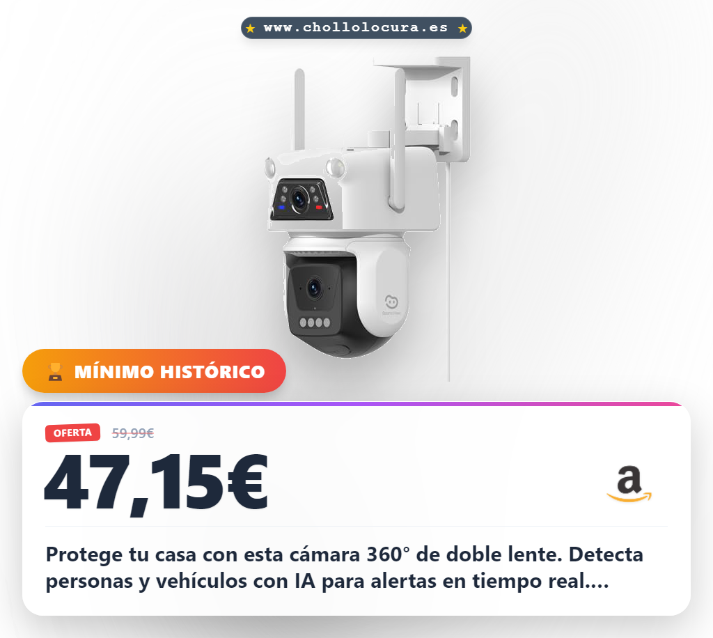 Consigue la cámara de vigilancia 3K+3K 360° con IA y visión nocturna en color a precio de chollo