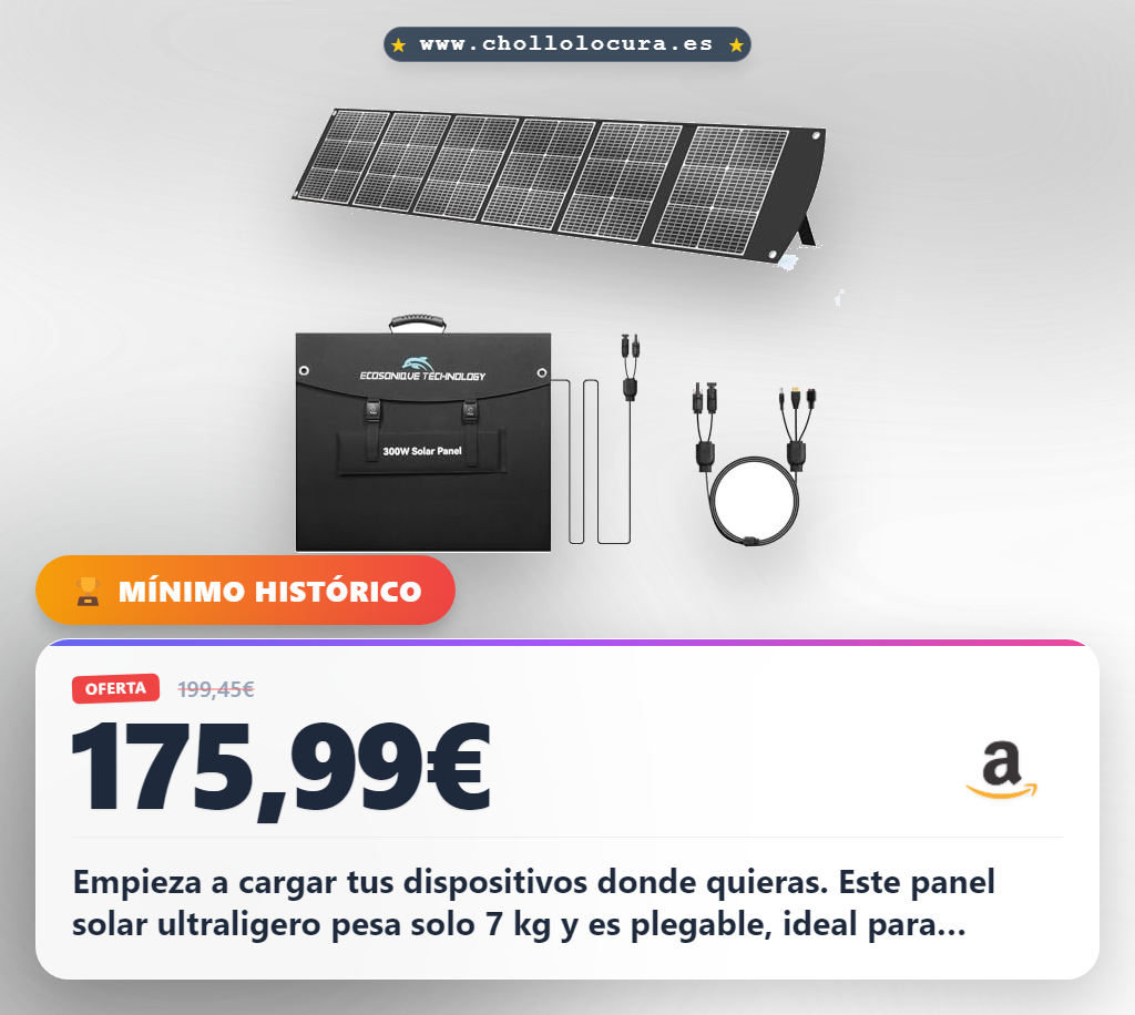Aprovecha este panel solar 300w ultraligero y portátil para camping. Consigue múltiples conexiones MC4 a precio de chollo.