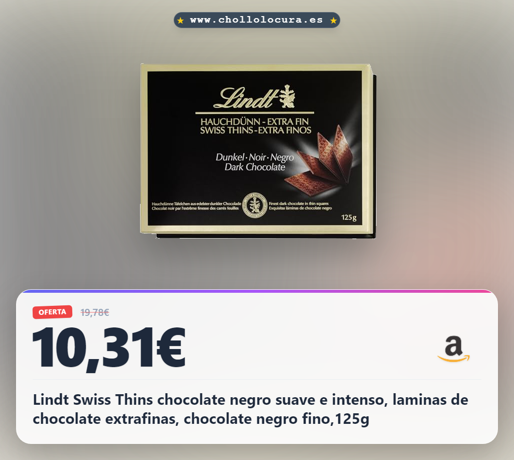Lindt Swiss Thins chocolate negro suave e intenso, laminas de chocolate extrafinas, chocolate negro fino,125g