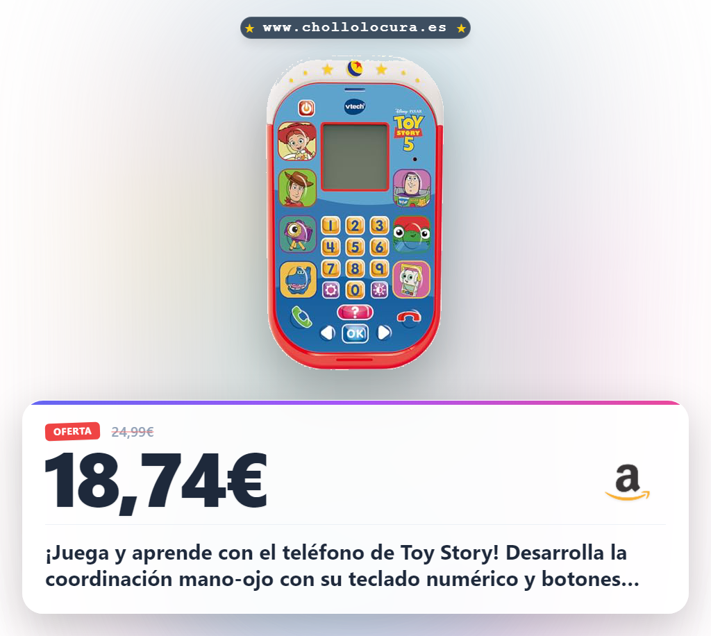 ¡Juega y aprende con el teléfono de Toy Story! Desarrolla la coordinación mano-ojo con su teclado numérico y botones direccionales. Disfruta de 8 actividades llenas de diversión y desafíos con Buzz y sus amigos. Ideal para que tu hijo se divierta mientras aprende.