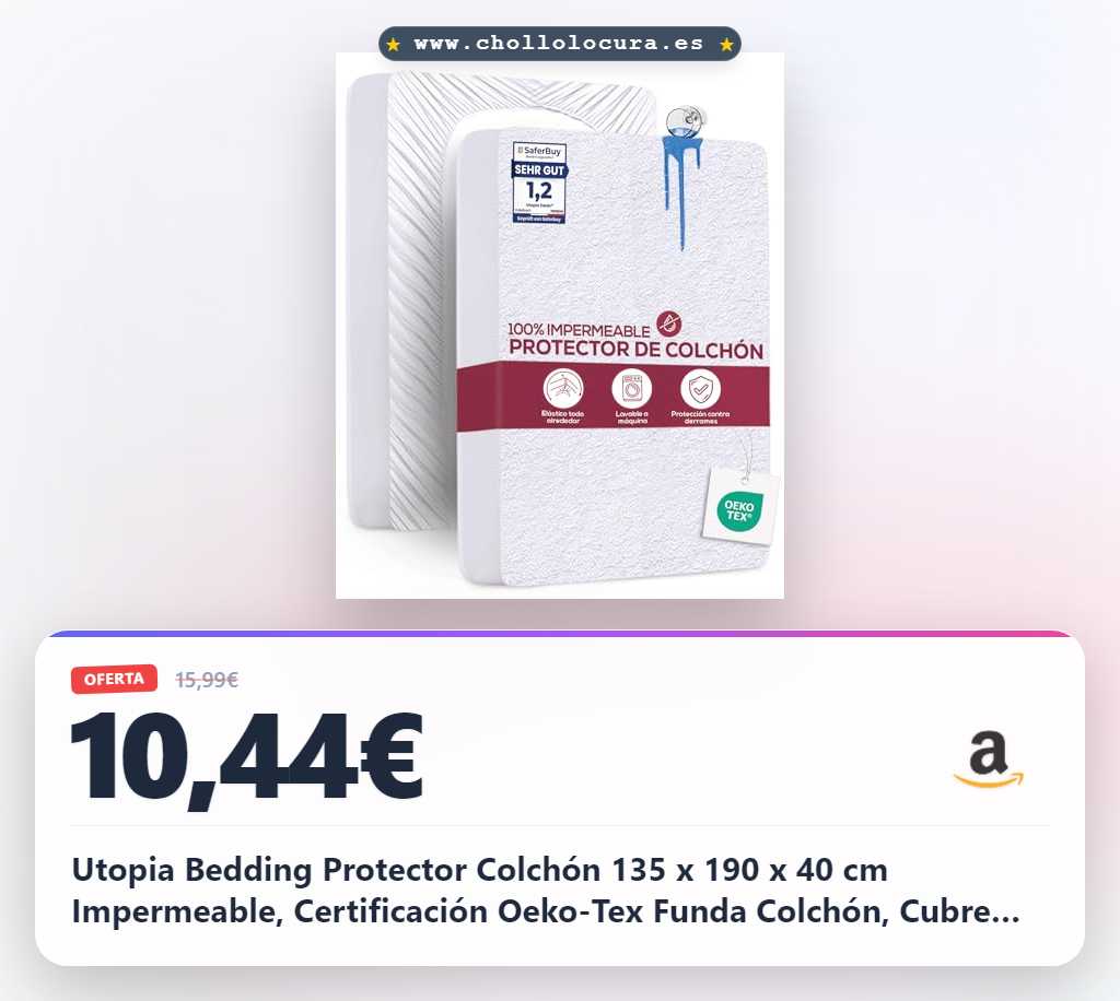 Utopia Bedding Protector Colchón 135 x 190 x 40 cm Impermeable, Certificación Oeko-Tex Funda Colchón, Cubre Colchón Transpirable, Elástico En Todo El Contorno