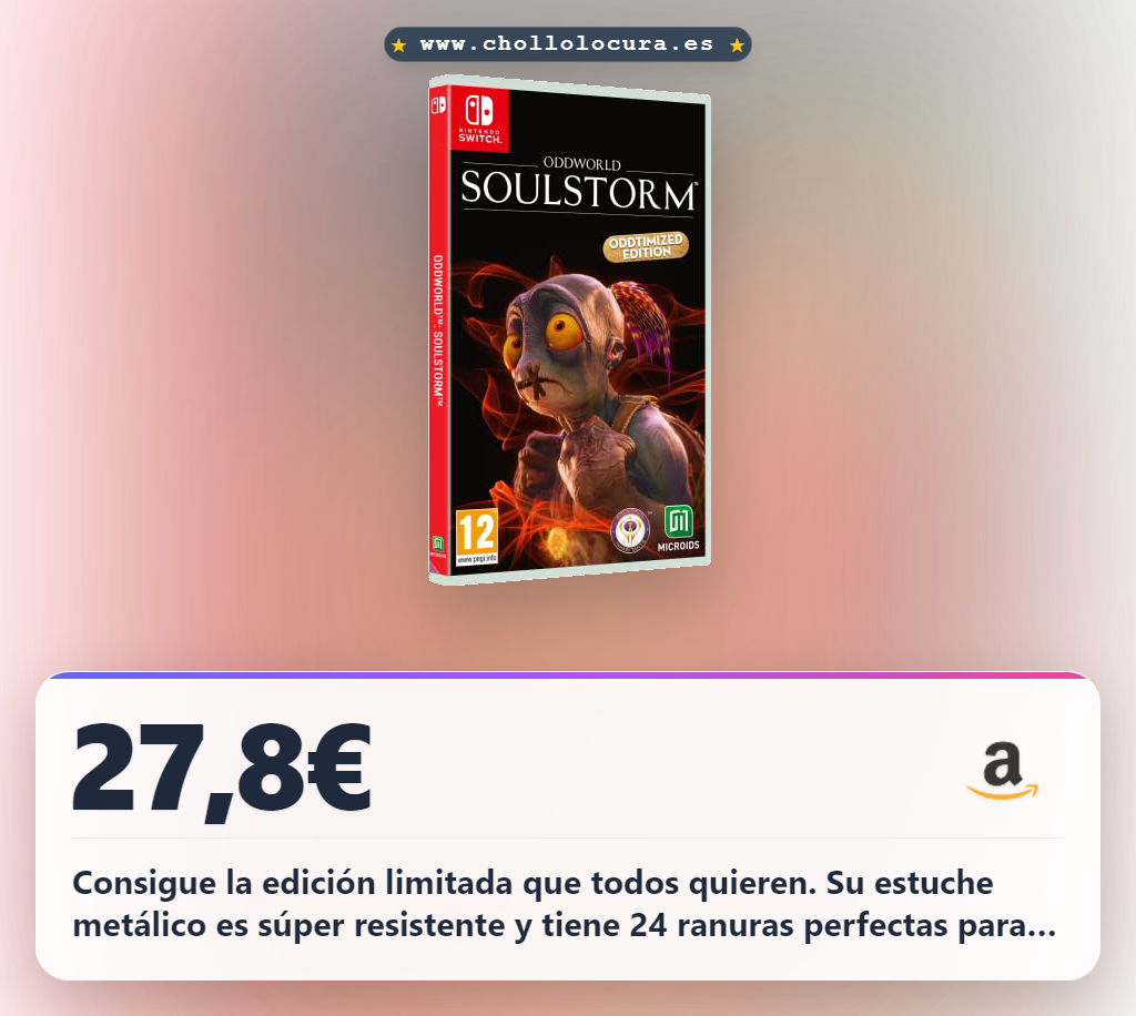 Encuentra el estuche metálico Limited Edition de Oddworld Soulstorm para Nintendo Switch con 24 ranuras a precio de chollo