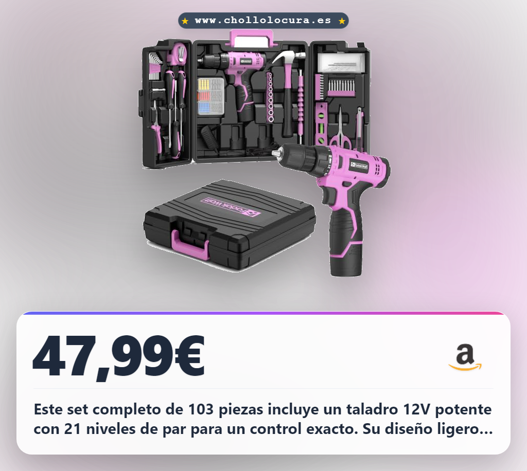 Compra el taladro atornillador 12V con 21+1 niveles de par en oferta histórica y set completo de herramientas al mejor precio en oferta.