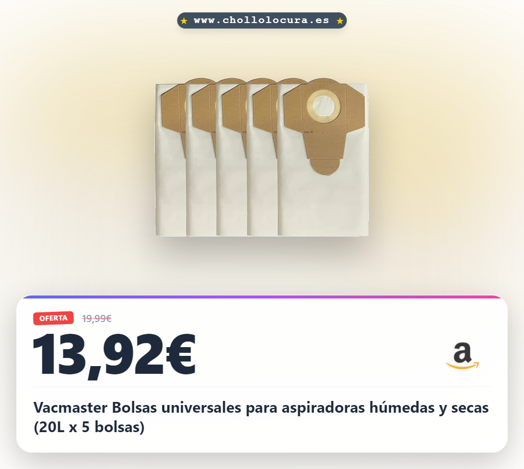 Vacmaster Bolsas universales para aspiradoras húmedas y secas (20L x 5 bolsas)
