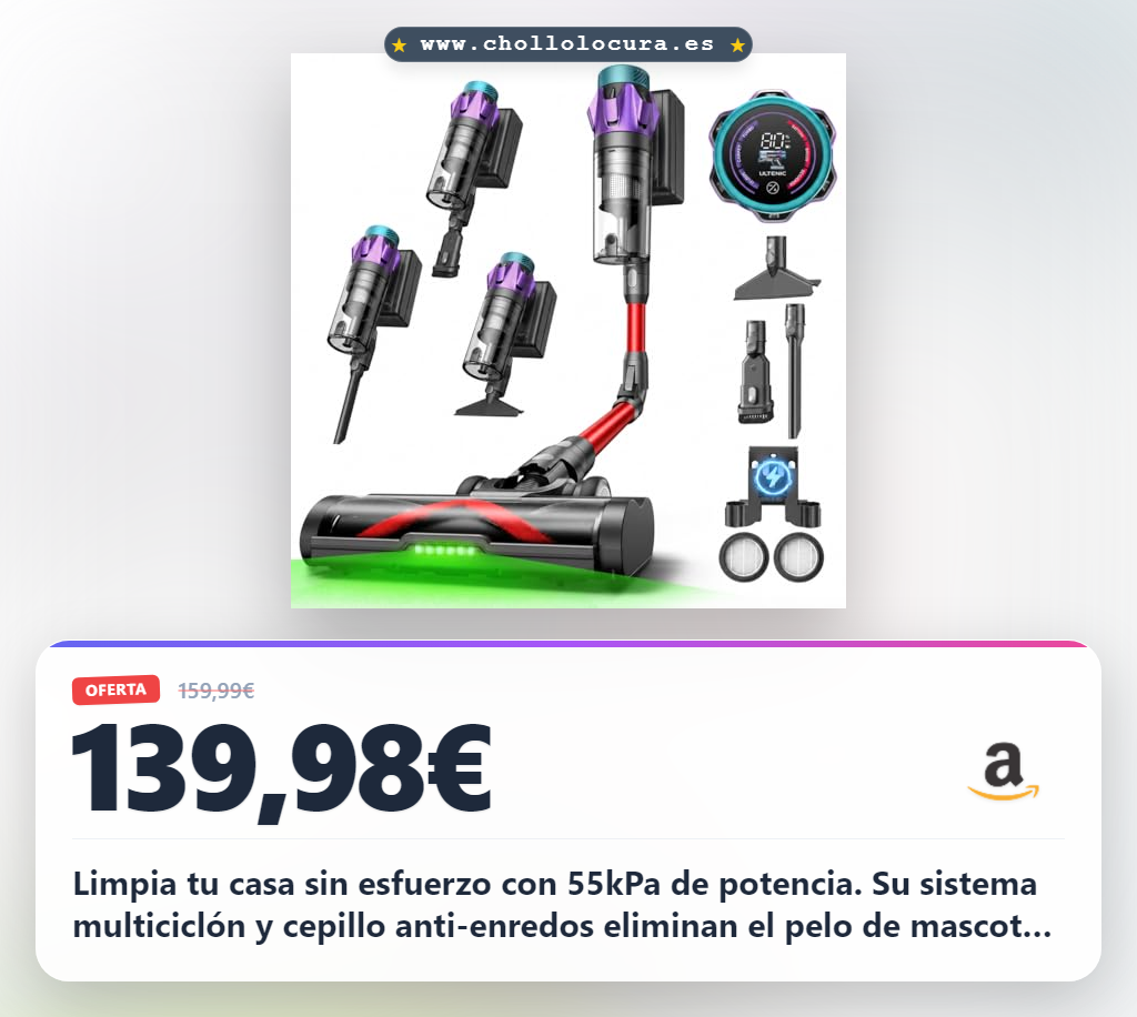 Aprovecha la aspiradora Ultenic sin cable con sistema multiciclón y cepillo anti-enredos para mascotas al mejor precio