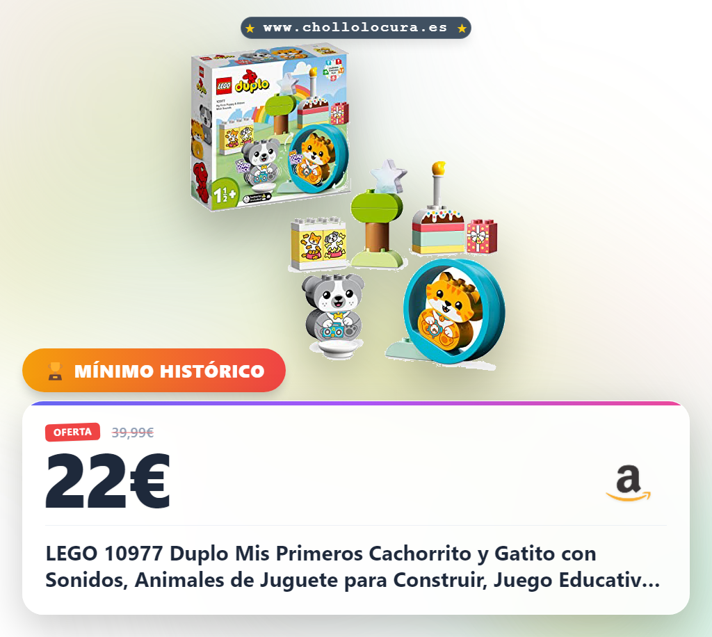 LEGO 10977 Duplo Mis Primeros Cachorrito y Gatito con Sonidos, Animales de Juguete para Construir, Juego Educativo para niños de 1,5 años en Adelante