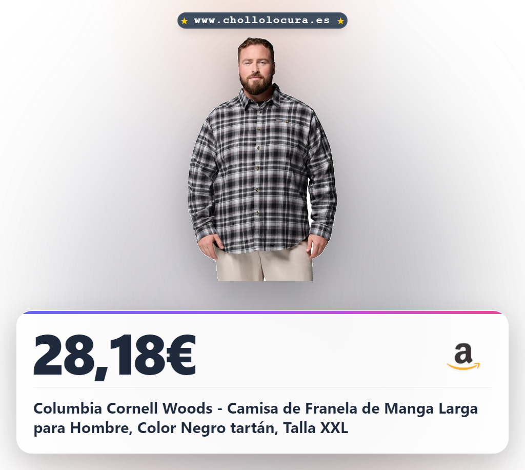 Columbia Cornell Woods - Camisa de Franela de Manga Larga para Hombre, Color Negro tartán, Talla XXL