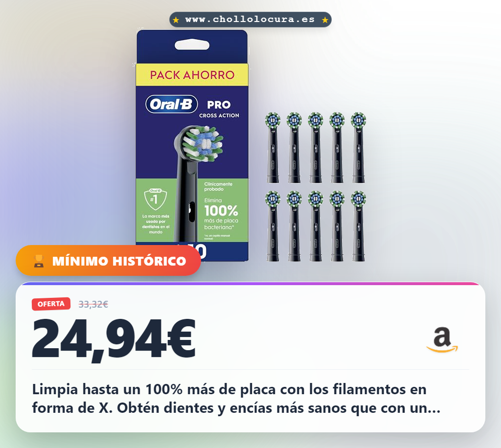 Aprovecha los cabezales originales Oral-B CrossAction con filamentos en forma de X para una limpieza profunda y dientes sanos