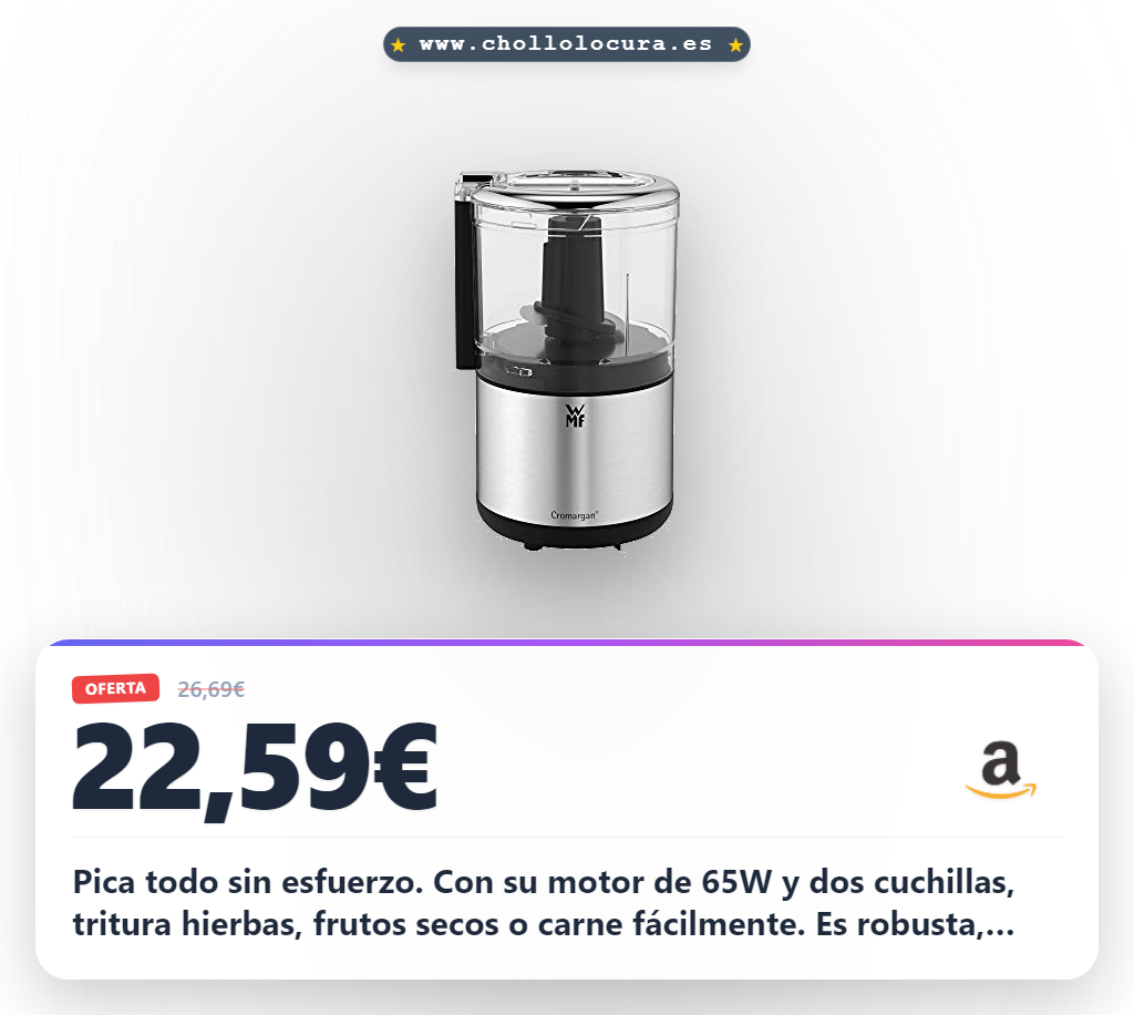 Consigue la picadora WMF Kitchenminis 65W de acero inoxidable con cuchillas Perfect Cut y Tritan 0,3 litros.