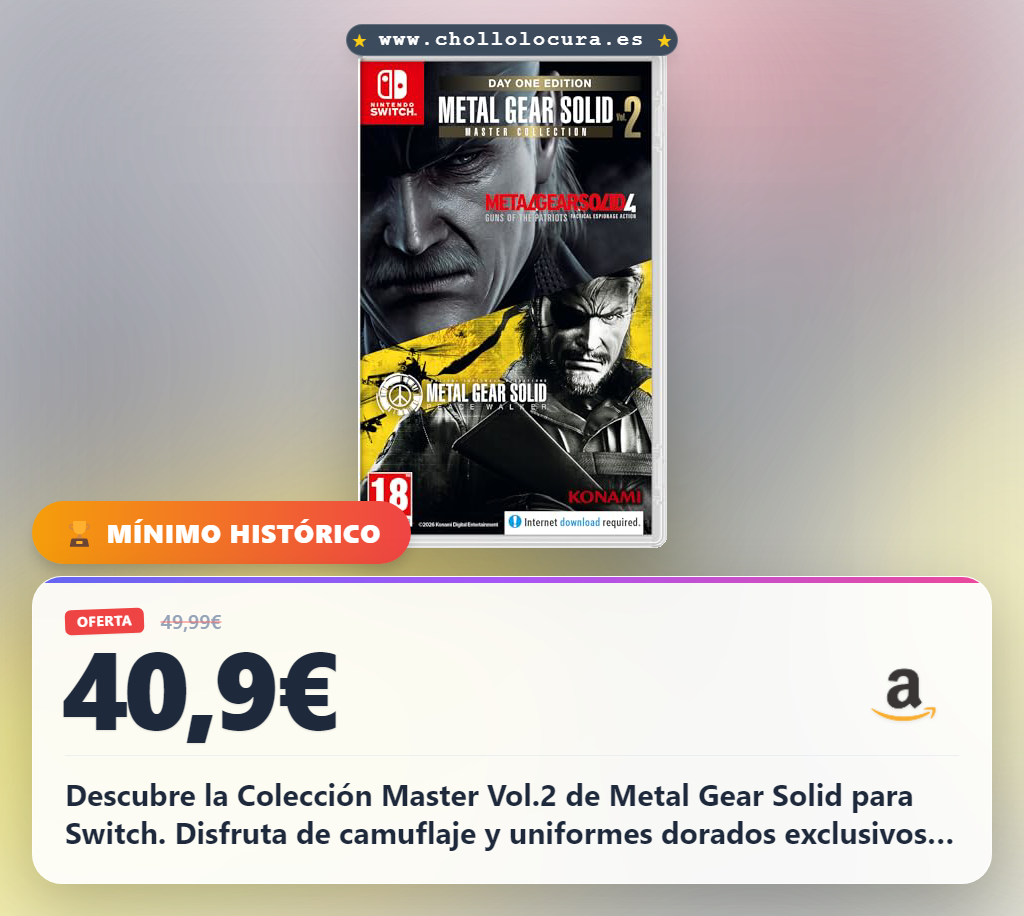 Aprovecha la Colección Master Vol.2 Metal Gear Solid para Switch con camuflaje y uniforme dorado en oferta
