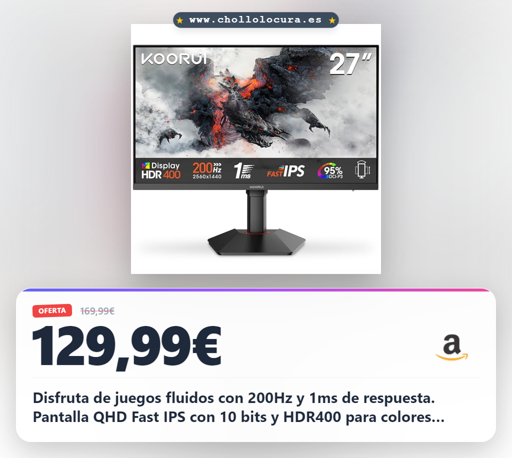 Consigue el monitor gaming KOORUI G2722P 27 pulgadas QHD 200Hz Fast IPS con HDR400 y Adaptive Sync al mejor precio