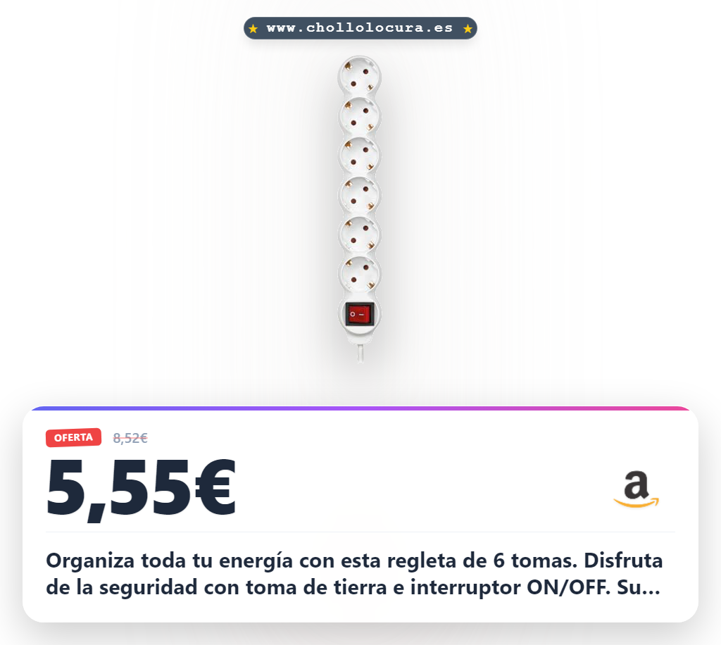 Aprovecha la regleta SIMON blanca con 6 tomas de 16A y toma de tierra en oferta histórica