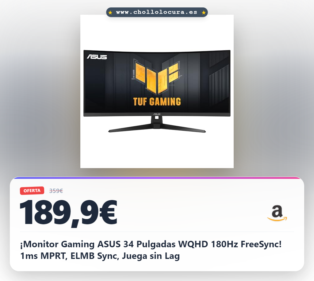 ¡Monitor Gaming ASUS 34 Pulgadas WQHD 180Hz FreeSync! 1ms MPRT, ELMB Sync, Juega sin Lag