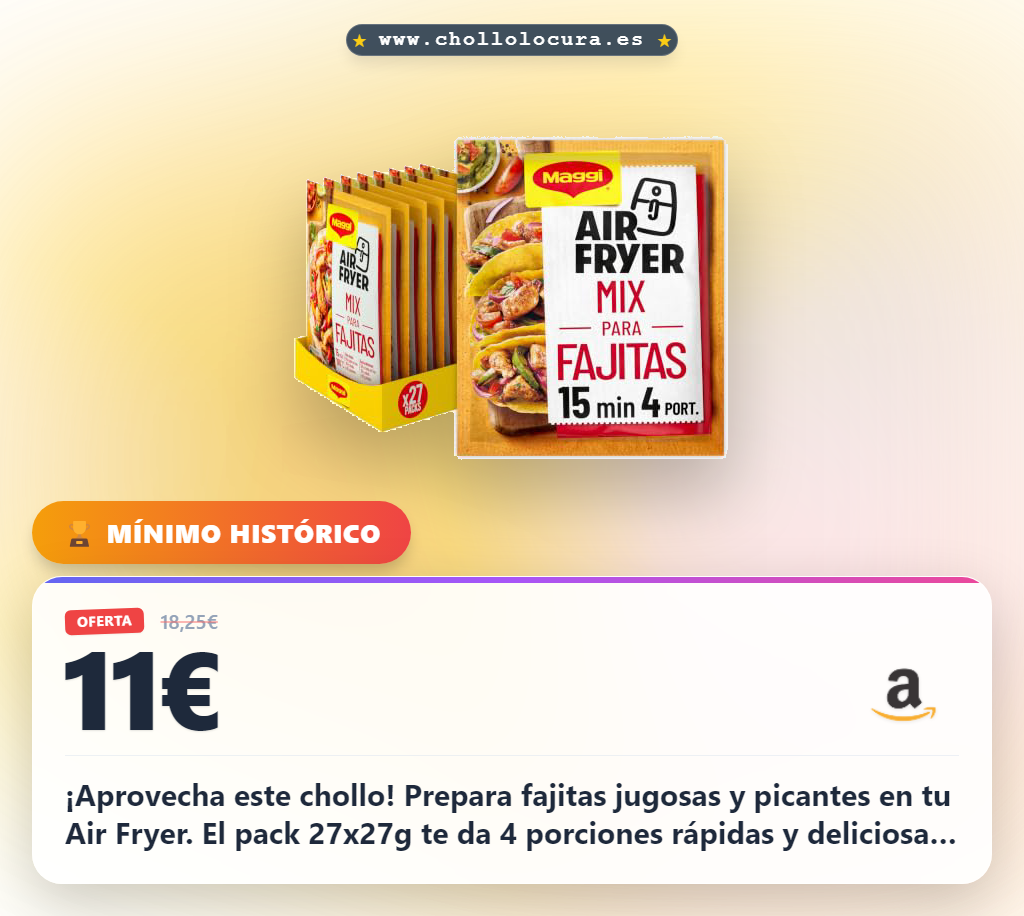 Ahorra con el pack Maggi Airfryer fajitas: sabor picante y jugoso para cocinar rápido en Air Fryer o Horno al mejor precio.