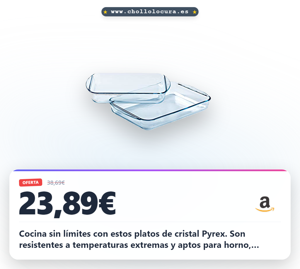 Consigue el juego de 2 platos Pyrex Essentials de lasaña rectangular en oferta. Cristal borosilicato ideal para horno y microondas.
