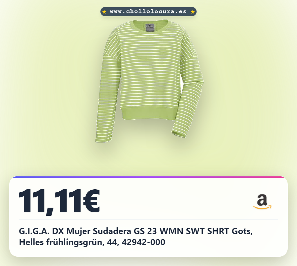G.I.G.A. DX Mujer Sudadera GS 23 WMN SWT SHRT Gots, Helles frühlingsgrün, 44, 42942-000