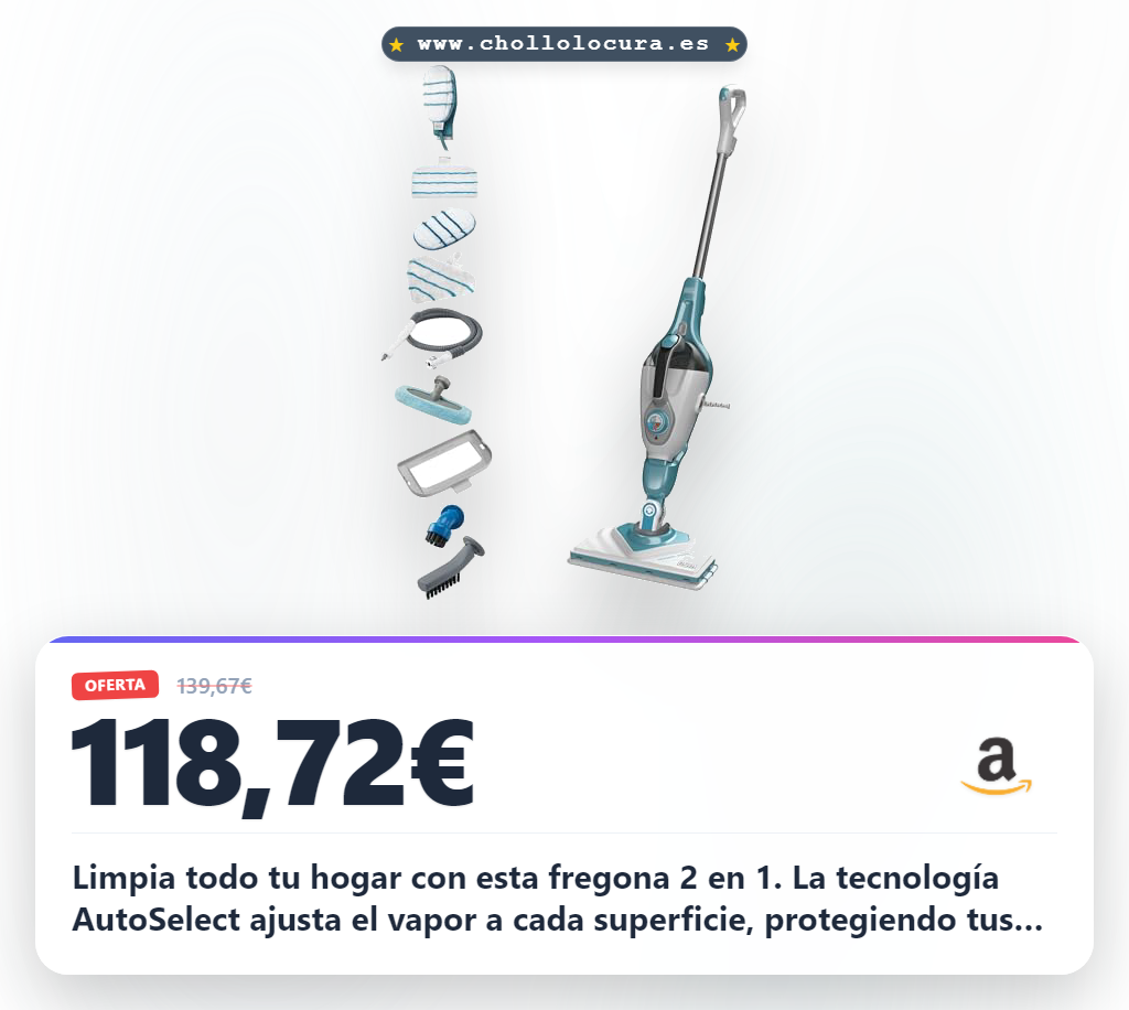 Aprovecha la fregona de vapor 2 en 1 con tecnología AutoSelect y 11 accesorios para una limpieza total al mejor precio