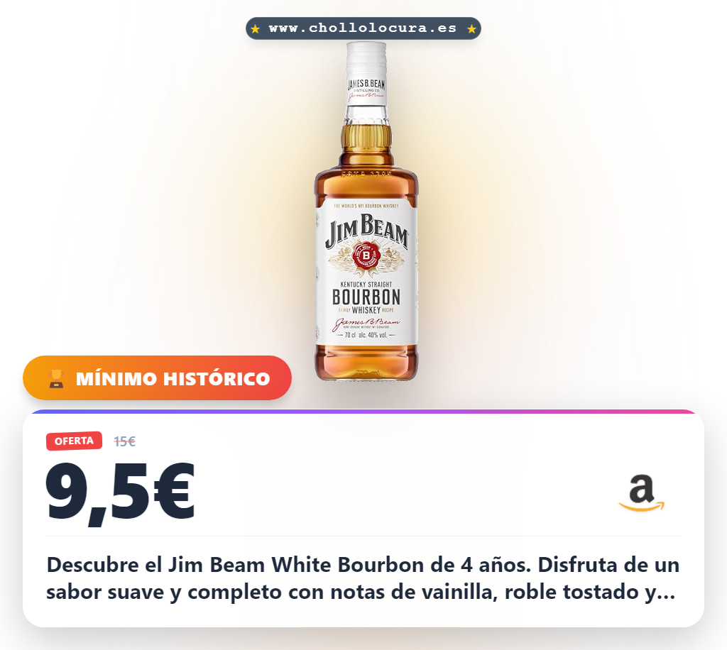 Aprovecha el Jim Beam White Bourbon de 4 años añejado en roble a precio de chollo y disfruta su sabor suave