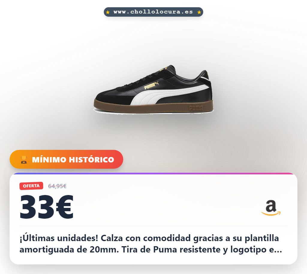 Llévate el Puma Club II ERA Sneaker con plantilla amortiguada de 20mm antes de que se agoten (últimas unidades)