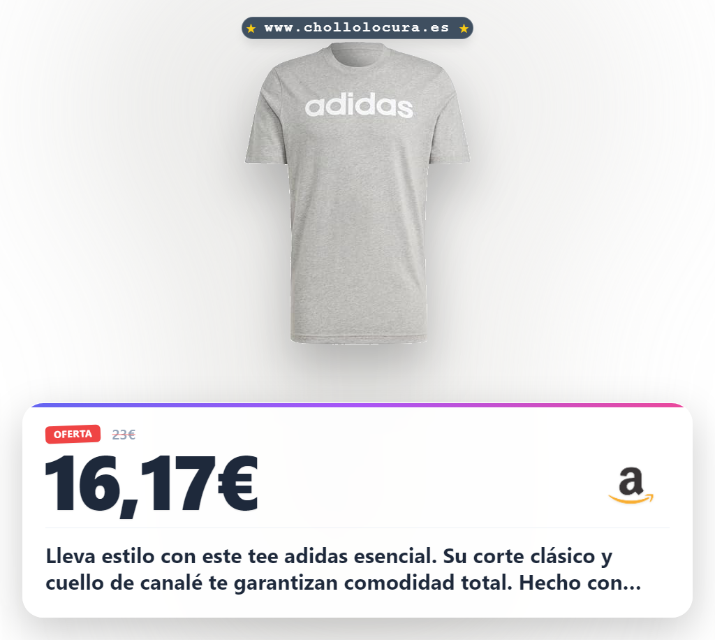 Consigue el Tee adidas Hombre Essentials Single Jersey con logo bordado en algodón.
