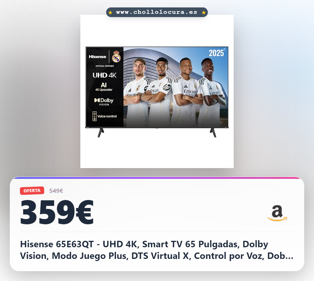 Hisense 65E63QT - UHD 4K, Smart TV 65 Pulgadas, Dolby Vision, Modo Juego Plus, DTS Virtual X, Control por Voz, Doble Control de Volumen, Auto Ordenación Canales TDT, 65", Entry UHD 4K, 2025