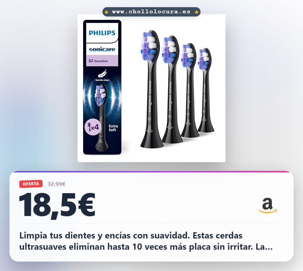 Consigue el pack de 4 cabezales Philips Sonicare S2 Sensitive para cepillo eléctrico al mejor precio