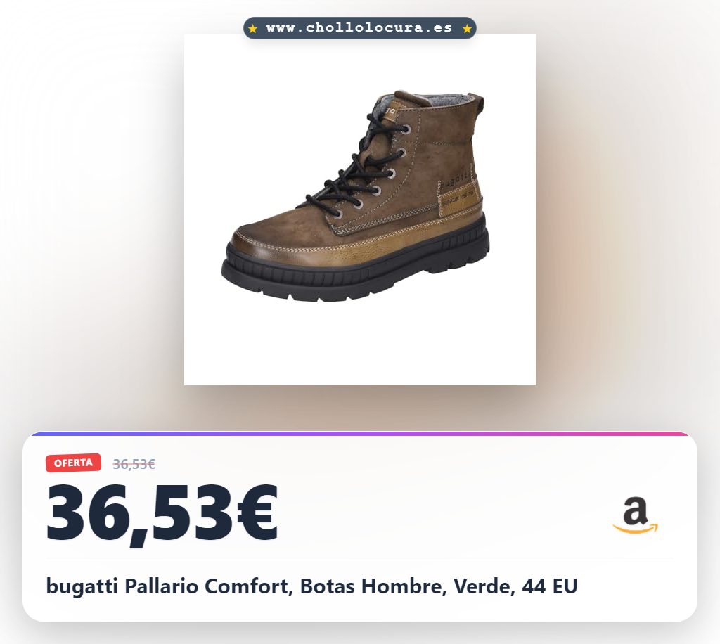 bugatti Pallario Comfort, Botas Hombre, Verde, 44 EU