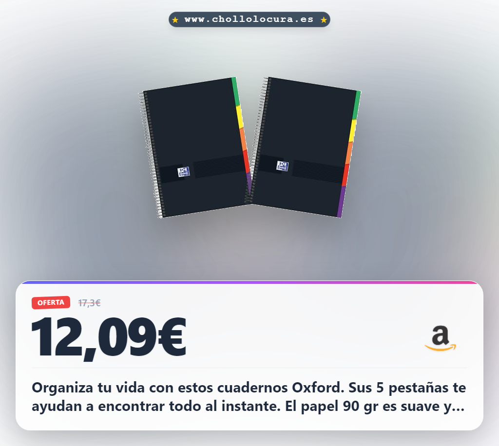 Consigue los cuadernos Oxford N'Colours A4 con microperforados 5x5 y 5 pestañas. Papel 90 gr. Aprovecha este pack de 2.