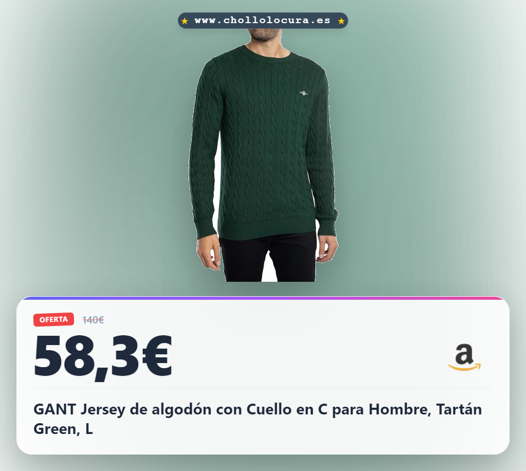GANT Jersey de algodón con Cuello en C para Hombre, Tartán Green, L