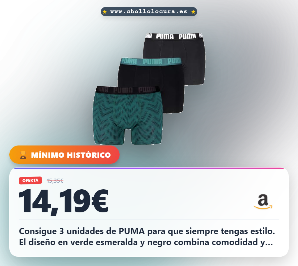Compra Calzoncillos Impresos PUMA para Hombre en Verde Esmeralda y Negro, 3 Unidades al mejor precio