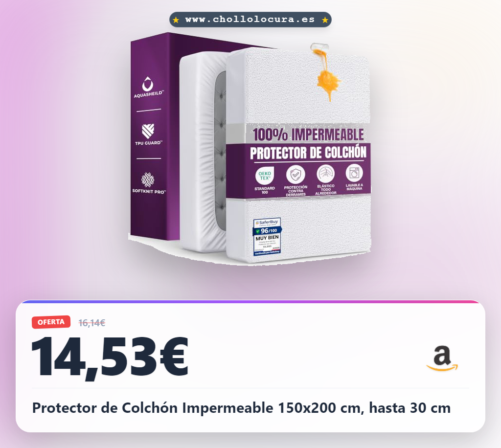 Protector de Colchón Impermeable 150x200 cm, hasta 30 cm