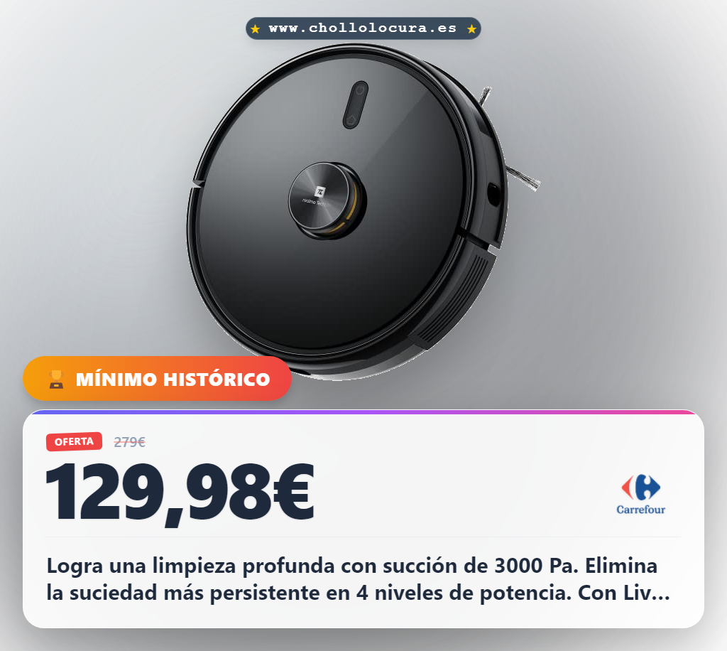 Consigue el robot aspirador Realme TechLife con succión de 3000 Pa y navegación láser en oferta