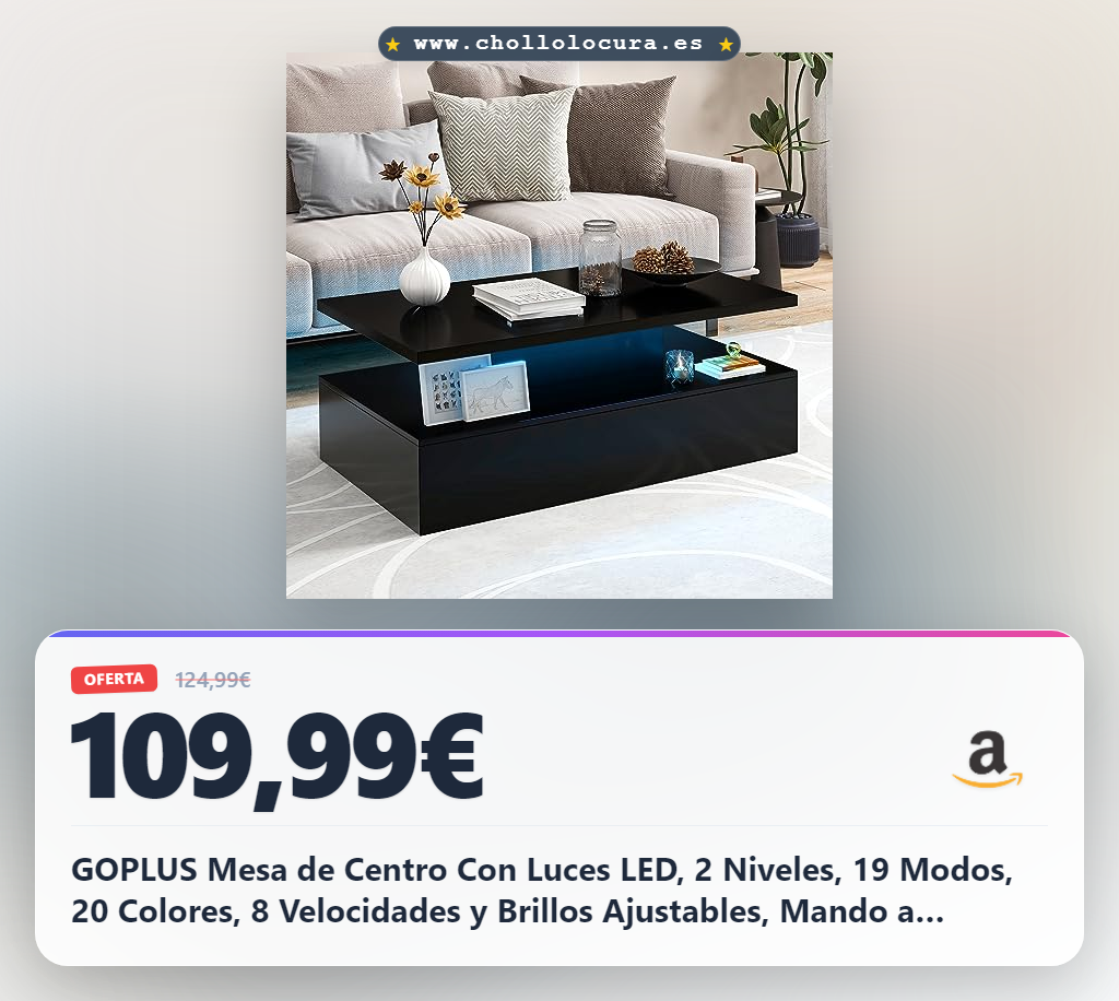 Descubre la Mesa de Centro GOPLUS LED con 19 Modos y Mando a Distancia al mejor precio. ¡Un chollo!
