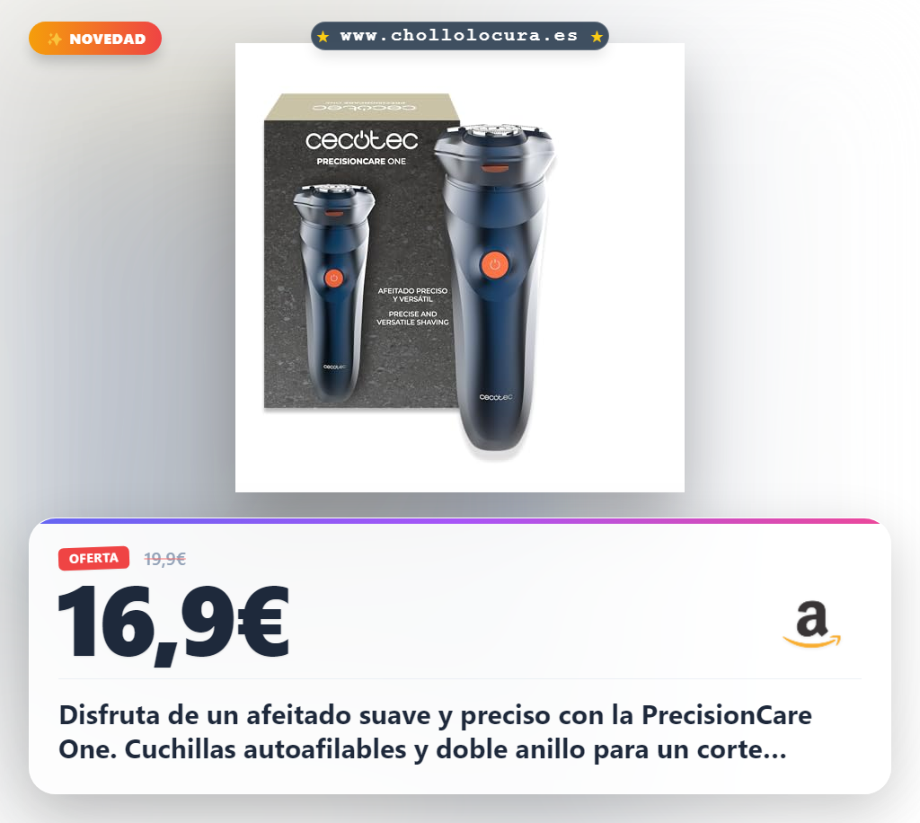 Consigue la afeitadora rotativa PrecisionCare One con cuchillas autoafilables y autonomía de 75 minutos en oferta
