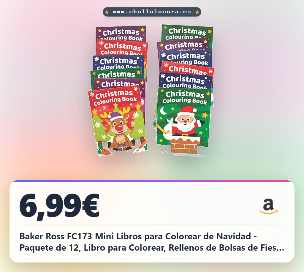 Baker Ross FC173 Mini Libros para Colorear de Navidad - Paquete de 12, Libro para Colorear, Rellenos de Bolsas de Fiesta para Niños