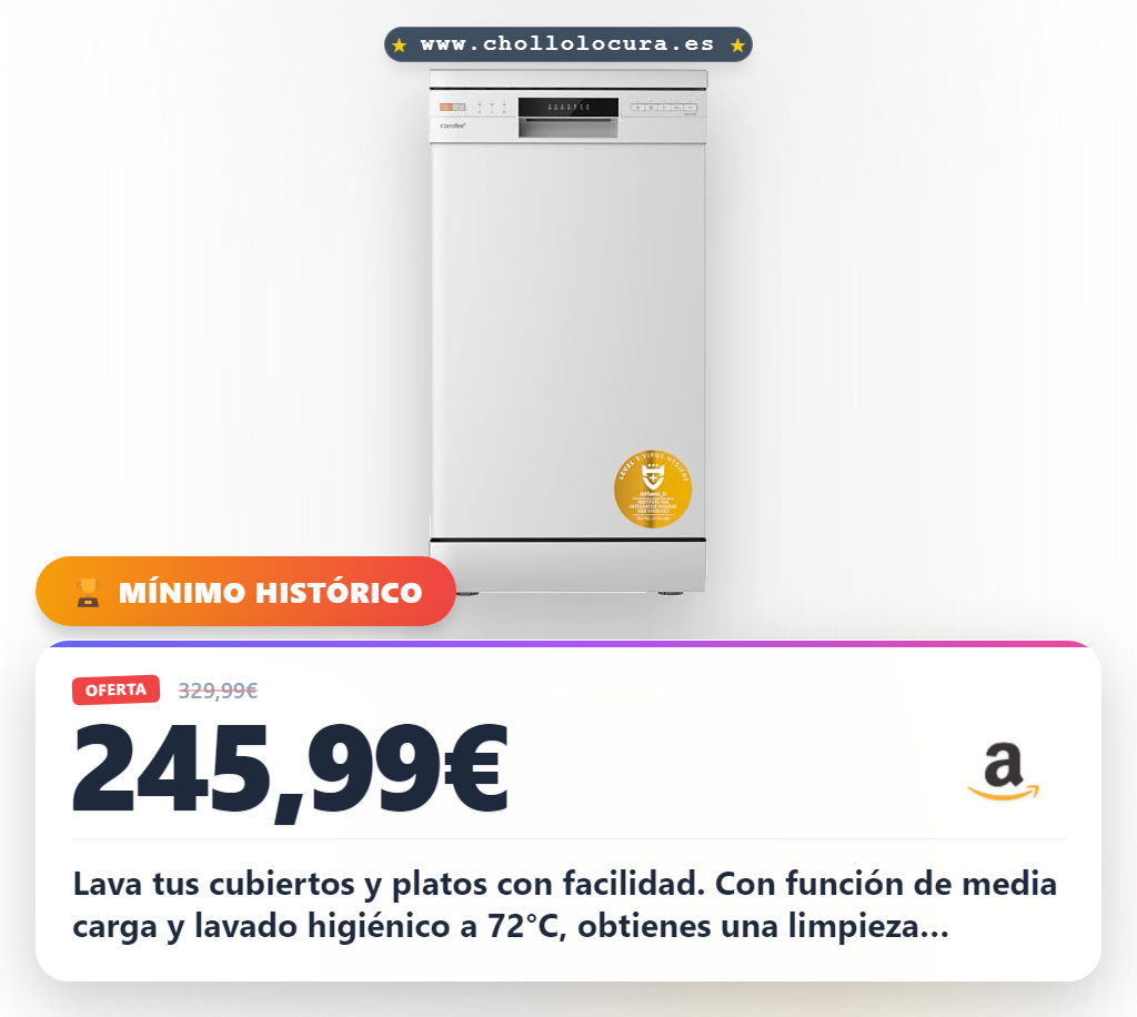 Aprovecha el lavavajillas COMFEE 10 cubiertos con función media carga y secado rápido en oferta exclusiva