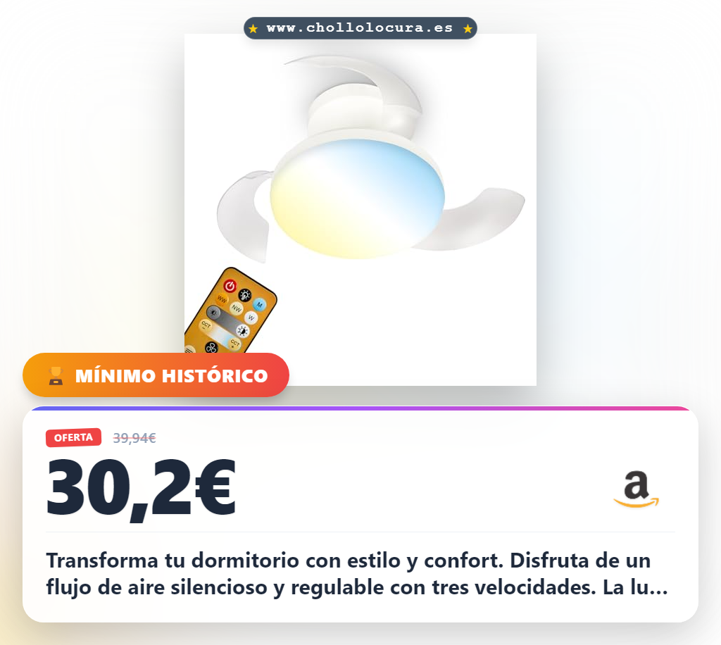 Transforma tu dormitorio con estilo y confort. Disfruta de un flujo de aire silencioso y regulable con tres velocidades. La luz LED CCT se adapta a tu ambiente, ofreciéndote la atmósfera perfecta todo el año.