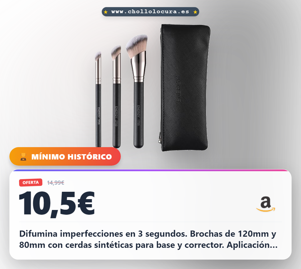 ENERGY Set de Brochas de Maquillaje 3 en 1 con Estuche, Incluyendo Brocha de Base, Brocha de Corrector, Brocha Maquillaje Fluido