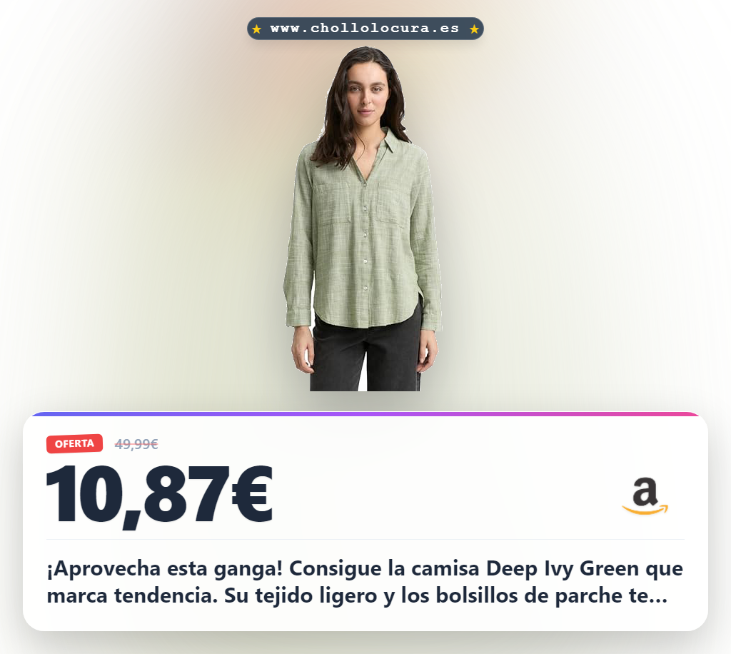 Aprovecha camisa TOM TAILOR Deep Ivy Green talla 38 mujer. Tejido ligero y bolsillos.