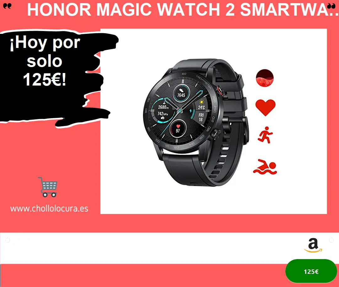 Honor Magic Watch 2 Smartwatch 46mm, Monitor de Frecuencia Cardíaca y Estrés, Spo2, GPS,14 Días Standy, 5ATM,15 Modos Deportivos, Llamada Bluetooth