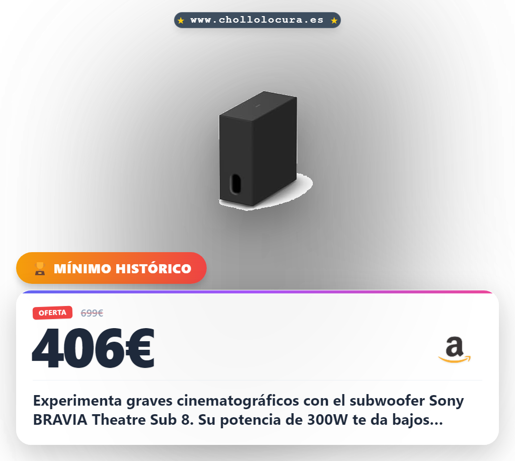 Consigue el subwoofer inalámbrico Sony BRAVIA Theatre Sub 8 de 300W para cine en casa al mejor precio