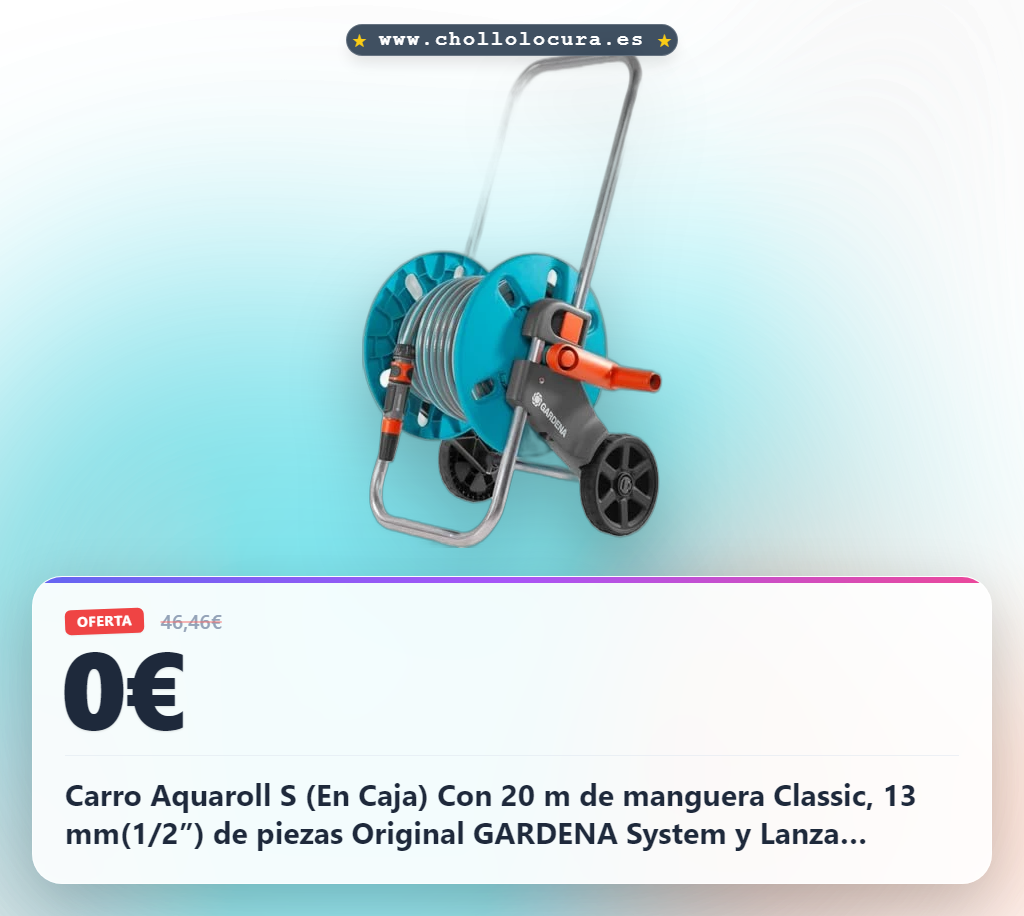 Carro Aquaroll S (En Caja) Con 20 m de manguera Classic, 13 mm(1/2”) de piezas Original GARDENA System y Lanza rociadora